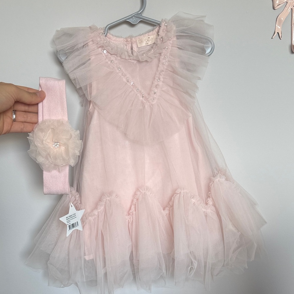Tutu Du Monde 12-18 month Baby Girls Pink Tulle Dress Set with matching Headband